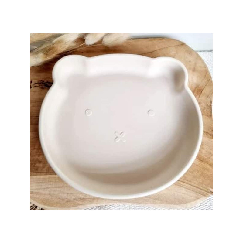 Assiette ours silicone beige : chezlescanailles
