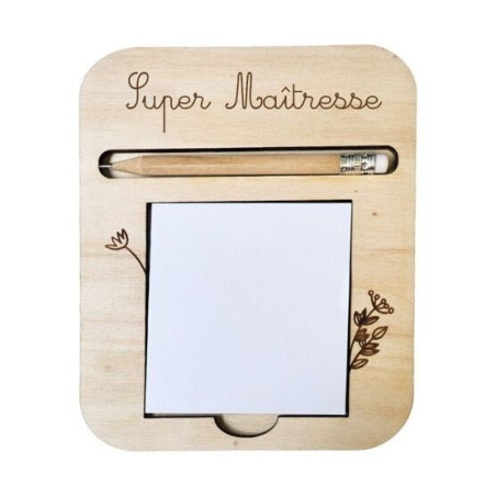 Support en bois - Post-it et crayon - chezlescanilles