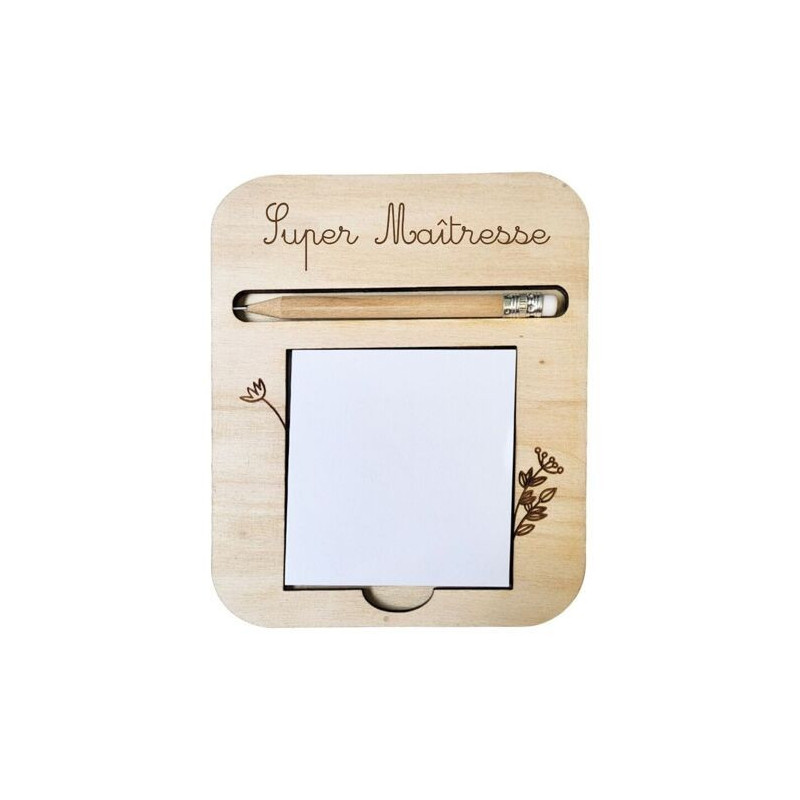 Support en bois - Post-it et crayon - chezlescanilles